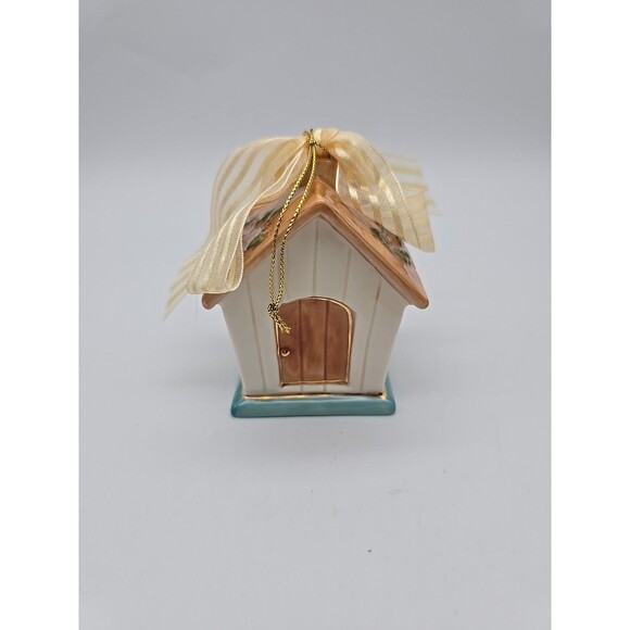 Vtg Papel Giftware BIRDHOUSE Ornament JOYS OF WINTER Christmas 3.25” Porcelain - Picture 3 of 10